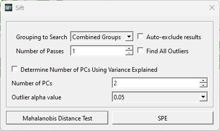  Mahalanobis Distance Test Dialog